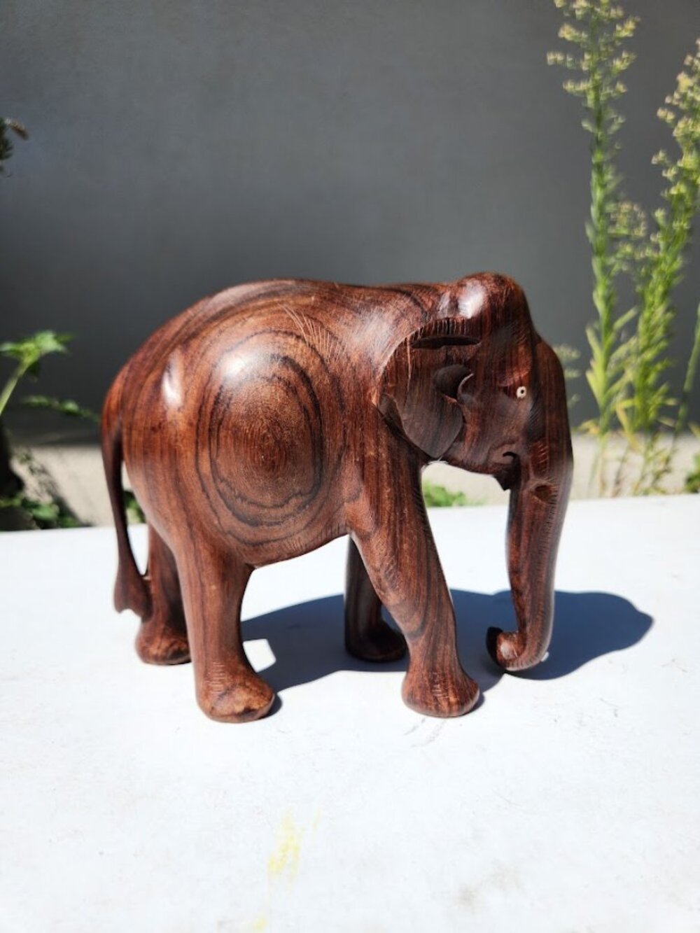 Vintage Hand- Carved Solid Wood Elephant Figurine Statue Decor Folk Art India